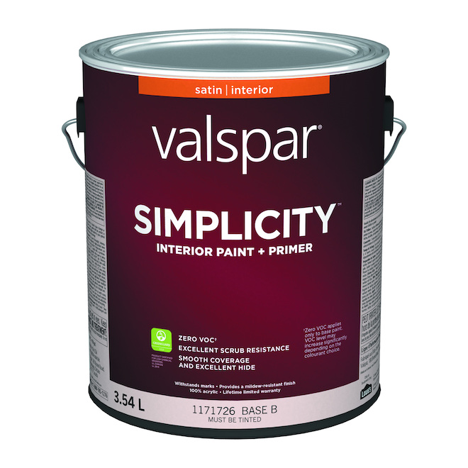 Simplicity Base B Satin Multiple Color Tintable Paint and Primer, 3.55 L