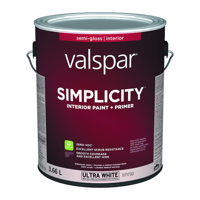 Valspar Simplicity Ultra White Semi-Gloss Tintable Paint (3.66 L)