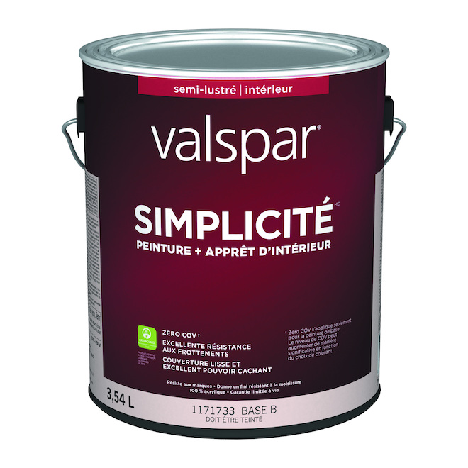 Peinture teintable Sinplicity de Valspar, base B, semi-lustré (3,54L)