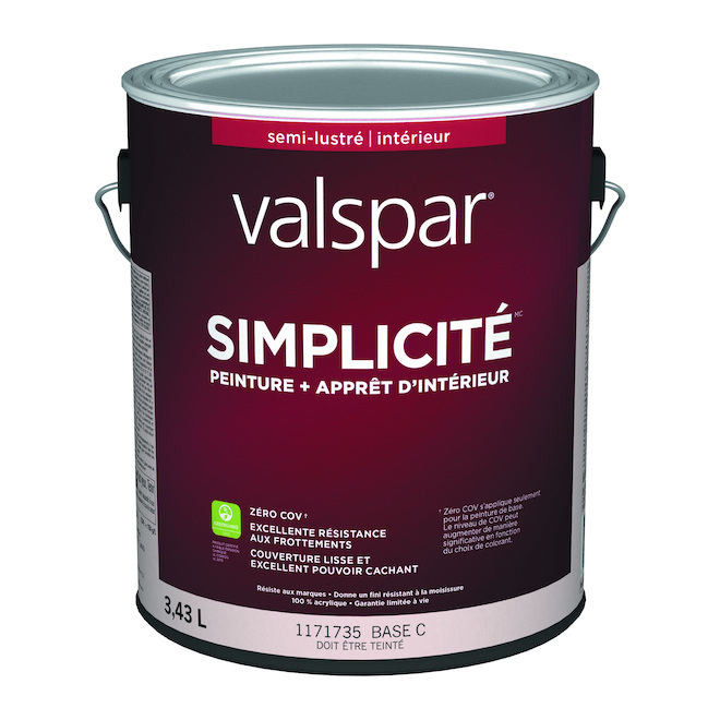 Peinture teintable Sinplicity de Valspar avec apprêt, base C, semi-lustré 3,43 l