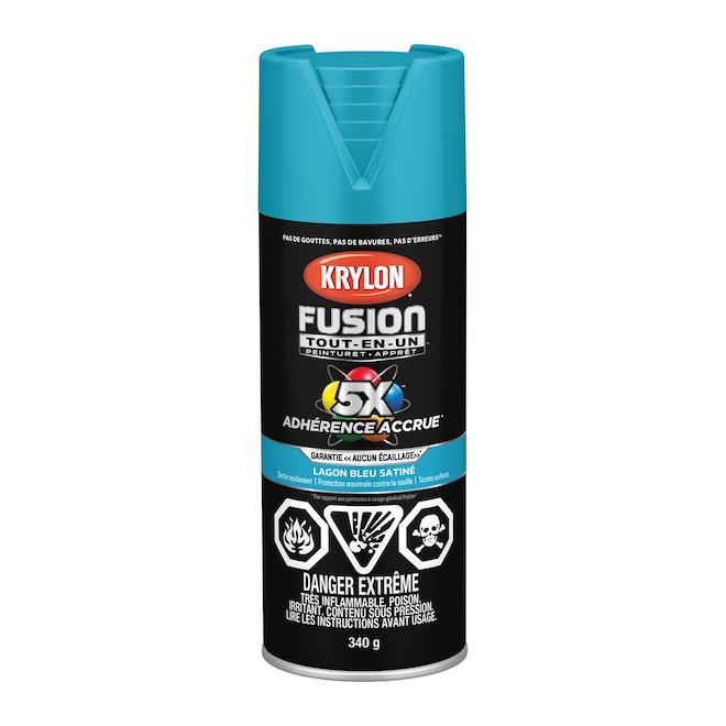 Peinture-apprêt en aérosol Krylon Fusion Tout-en-un, bleu lagon satiné 340 g