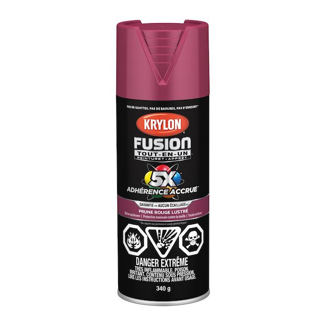 Peinture-apprêt en aérosol Krylon Fusion Tout-en-un rouge prune lustré 340 g