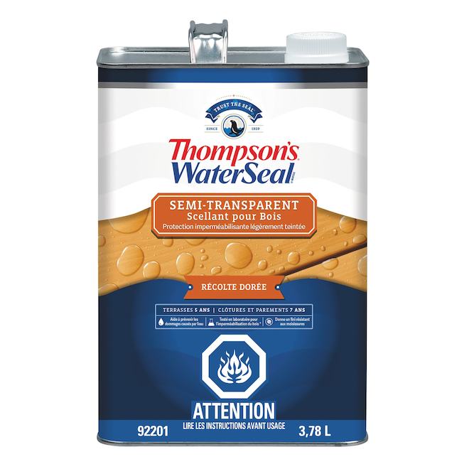 Scellant pour bois semi transparent Thomspon's Waterseal, récolte dorée, 3,78 l