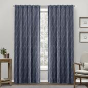Transitional Geometric Ogee Bck Tab Curtain - Polyester 84-in x 52-in Navy Blue