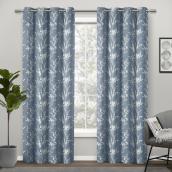 Audre Heath Room-Darkening Polyester Curtain with Floral Print - 84-in x 52-in - Blue Stone