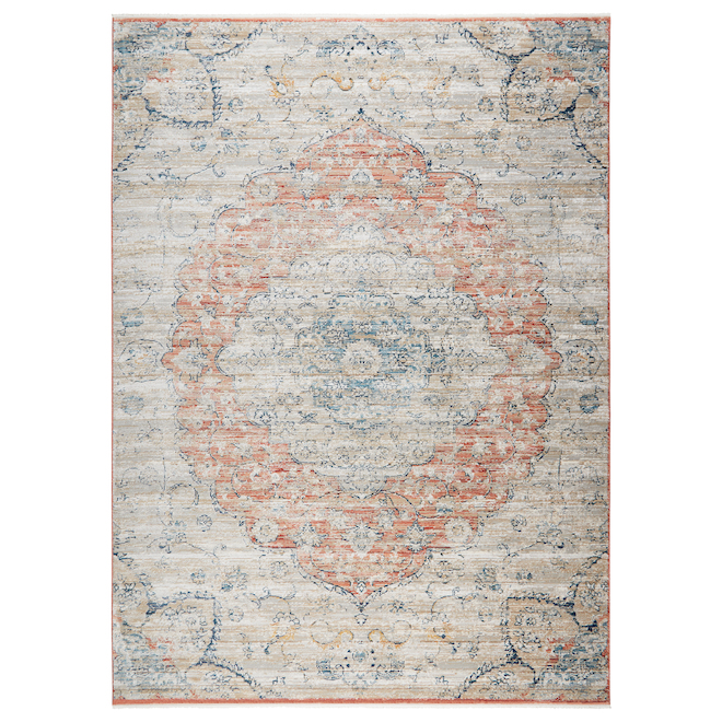 Tapis Farren allen + roth 5'2 pi x 7'10 pi propylène beige et rouge