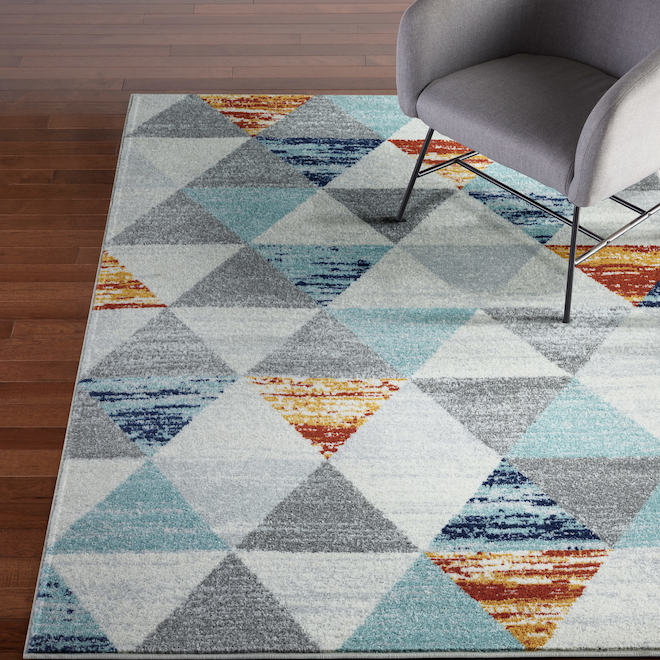 Tapis décoratif géo Elle Decor de 5 pi 2 x 7 pi 2, bleu