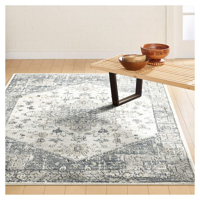 Tapis décoratif Traditionnel Elle Decor de 5 pi 2 x 7 pi 2, gris