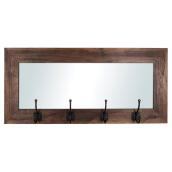 Miroir d'entrée avec 4 crochets, bois recyclé