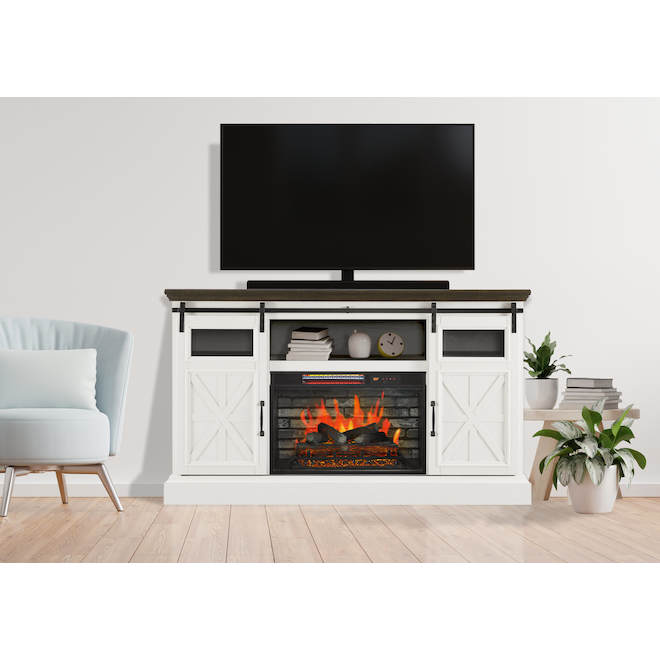 Landon & Co. Farmhouse White Electric Fireplace Infrared of 60-in - Covers 1,000-sq.ft.