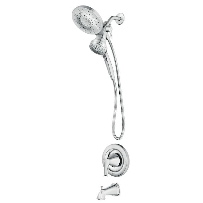 Robinetterie murale pour bain-douche Graeden par Moen chromée une manette Posi-Temp avec douche pluie Magnetix