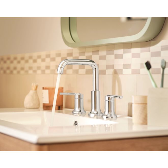 MOEN Zyla Bathroom Faucet with 2 Handles and Bent Tube Spout - Chrome