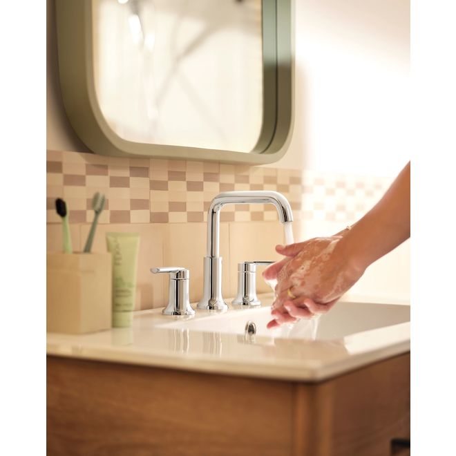 MOEN Zyla Bathroom Faucet with 2 Handles and Bent Tube Spout - Chrome