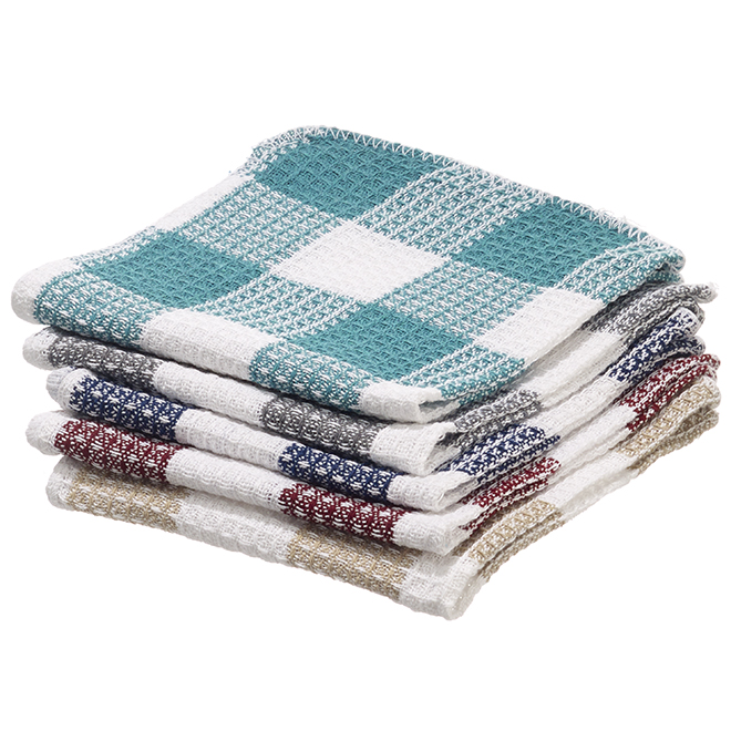 5-Pack Cotton Dishcloths - 14'' x 15'' - Assorted Colours