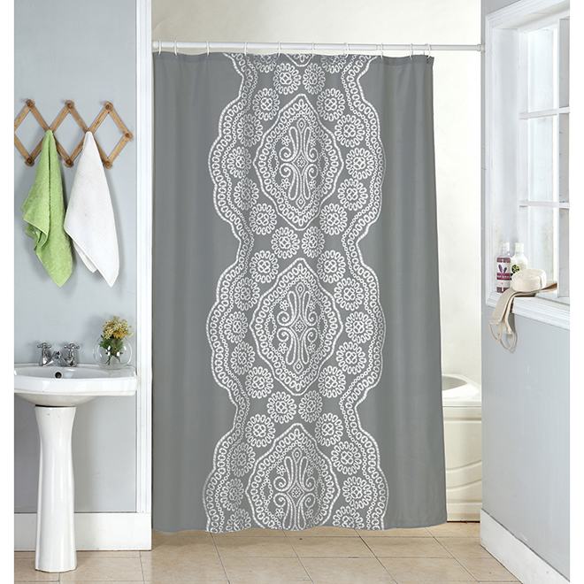 Rideau de douche en polyester et crochets, 70 x 72, gris
