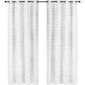 Voile Curtains with Plaid Pattern - 54-in x 84-in - White and Black - Set of 2