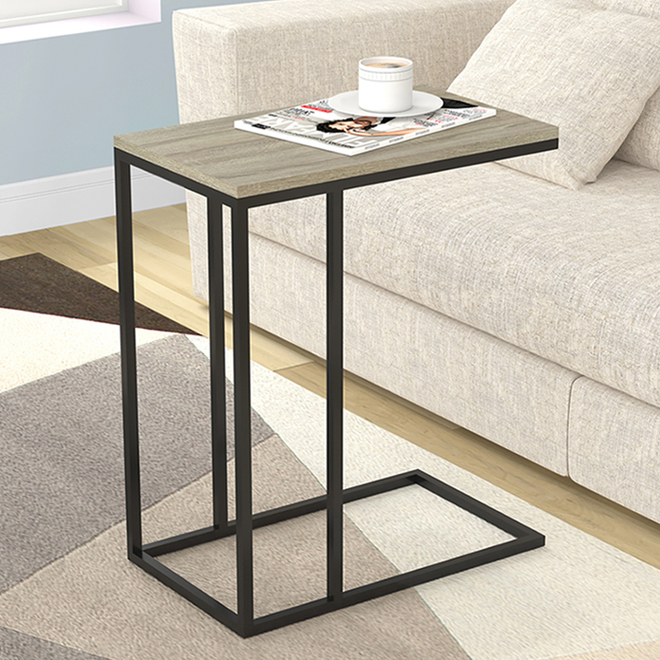 Safdie & Co C-Shaped Accent Table - 20-in x 12-in x 24-in - Wood/Metal - Dark Taupe/Black