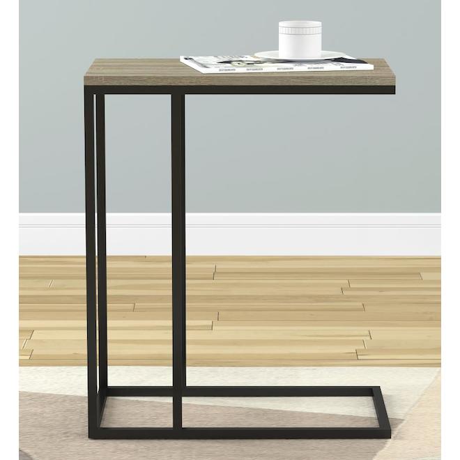 Table d'appoint en C Safdie & Co, 20 po x 12 po x 24 po, bois/métal, taupe foncé/noir