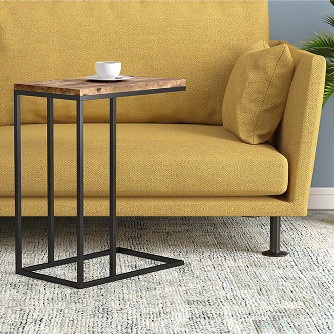 Safdie & Co C-Shaped Accent Table - 20-in x 12-in x 24-in - Wood/Metal - Brown/Black