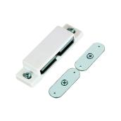 Richelieu Double Magnetic Latch with Plates and Screws - White - Plastic - 2 63/64-in W x 3/4-in D x 33/64-in H