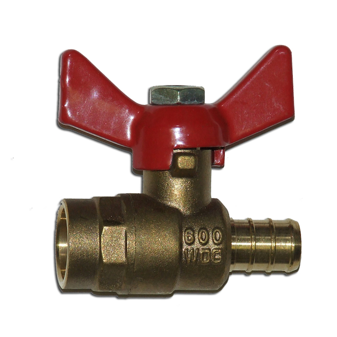 Waterline Brass 1/2-in PEX Barb x Female T Handle Valve