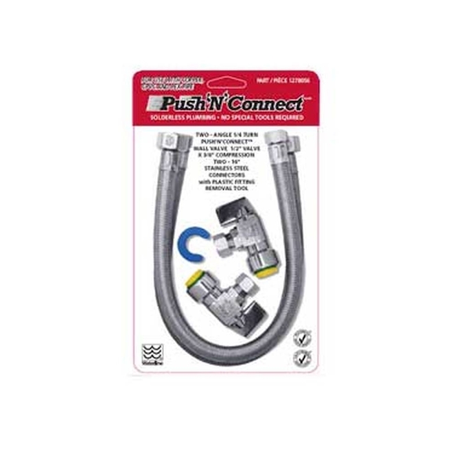Waterline Push'N'Connect Stainless Steel Faucet Connector Kit - 1/2-in x 16-in