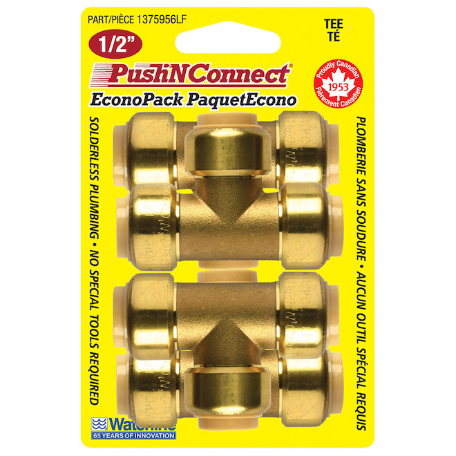Waterline PushNConnect 1/2-in Brass Tees - Pack of 4