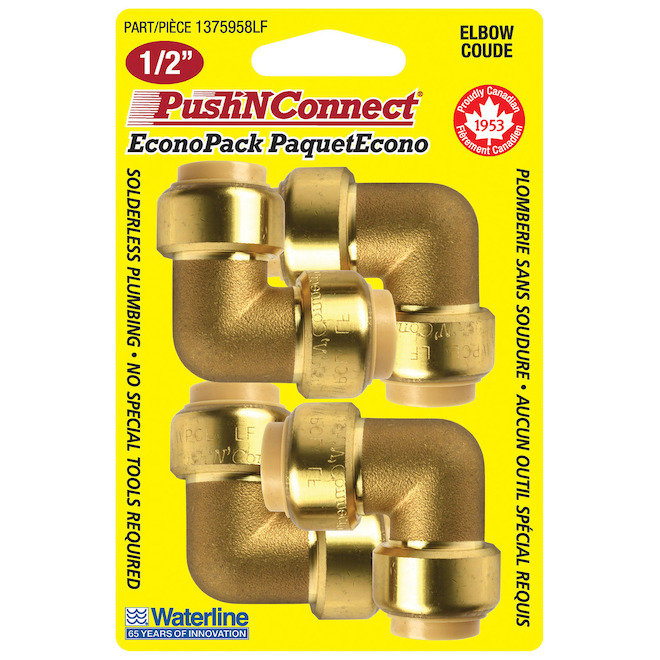 Waterline PushNConnect 1/2-in diameter 90-degree Brass Elbows - Pack of 4