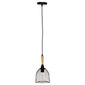 Suspension, abat-jour grillagé, métal et bois, noir