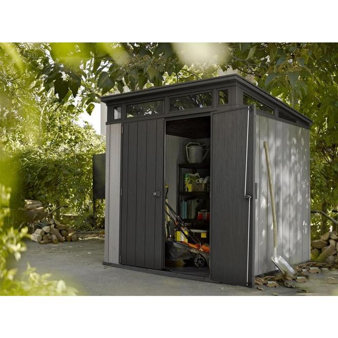 Keter Artisan Resin Garden Shed - 7-ft x 7-ft - Grey and Black