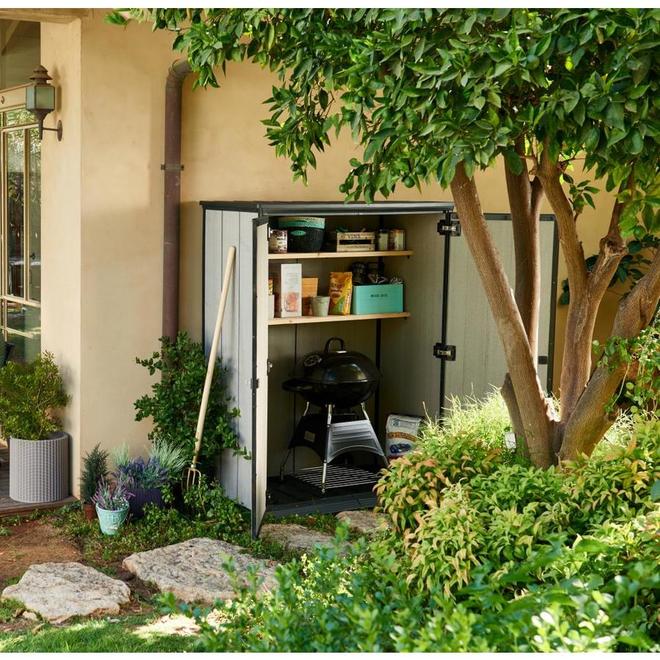 Rubbermaid Outdoor Storage Shed: 18 cu ft Capacity, Green/Tan, 47 in x 21  in x 29 in, Horizontal