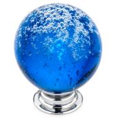 Richelieu Eclectic Knob - Glass - Bubble Pattern - 35-mm - Sapphire Blue