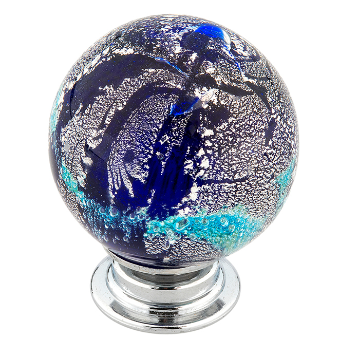 Richelieu Eclectic Knob with Patterns - Metal and Glass - 35-mm - Grey/Blue/Cyan