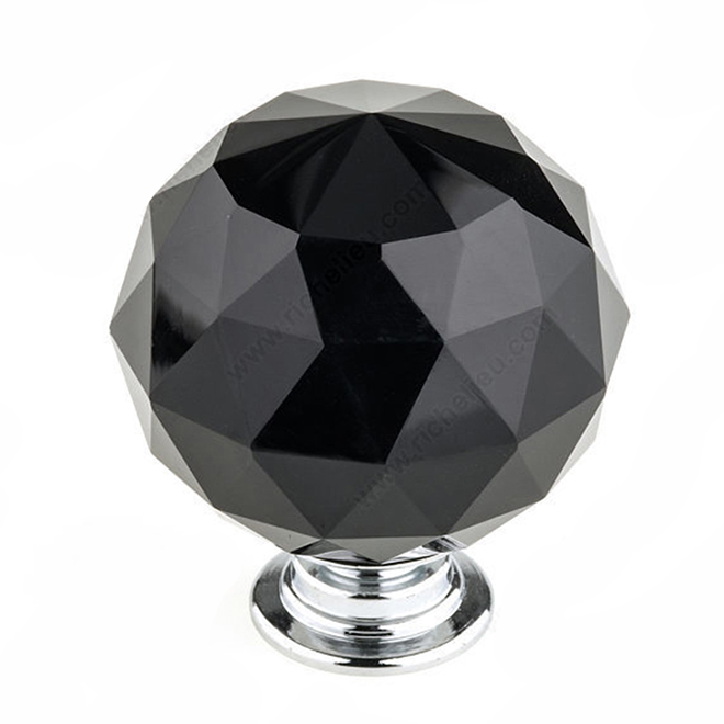 Bouton contemporain en cristal noir de chez Richelieu, 40 mm, chrome