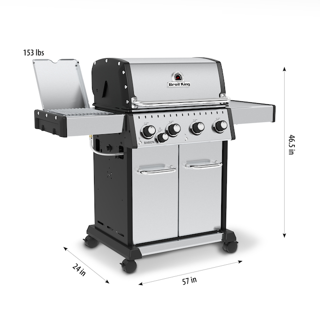 Broil King Baron S 440 PRO IR Propane Gas Barbecue - 40,000 BTU - 4 Burners  and Infrared Burner - Stainless Steel 875924