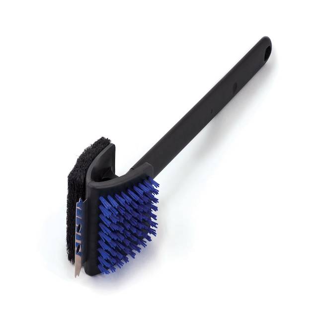 Brosse à BBQ en plastique Grillpro 3-en-1 de 17 po, noir/bleu