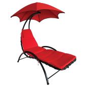 Lounge Chair with Built-In Umbrella - Belmont - Black/Red