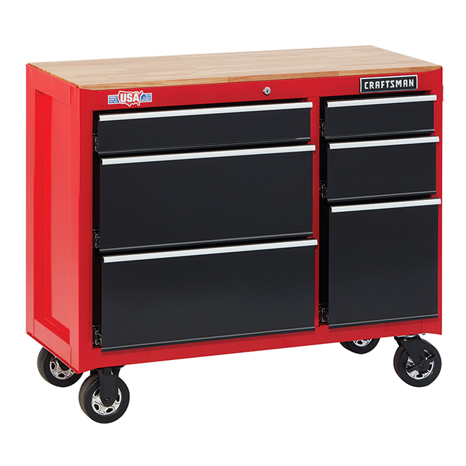Workbench - 6 Drawers - 41" x 18" x 34" - Red and Black