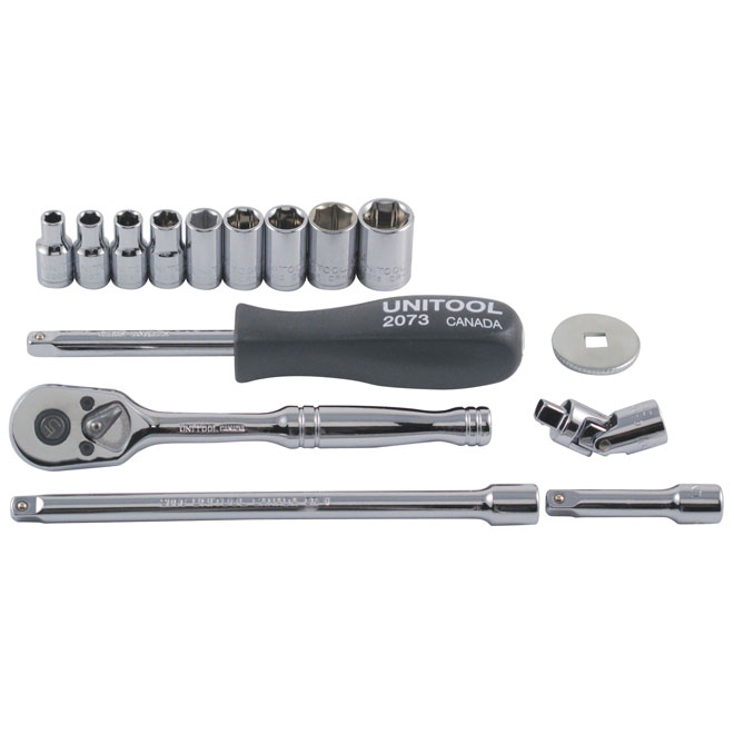 Unitool Regular Socket and Attachment Set - Chrome - Steel - 16 pieces ...