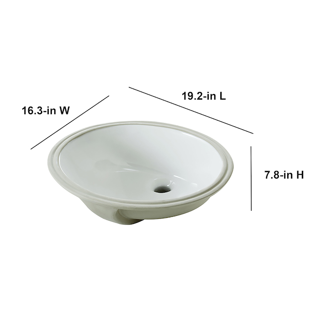 Under Mounted Sink - Oval - 19.2" x 16.3" x 7.8" - White