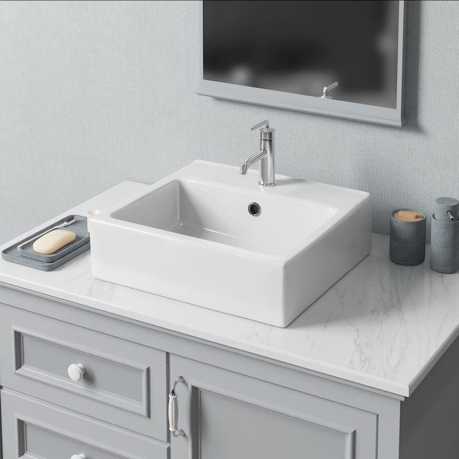 VALU+ ANGARA Rectangular Bathroom Sink 17.7 x 19.7-in - White