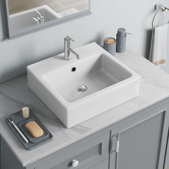 VALU+ ANGARA Rectangular Bathroom Sink 17.7 x 19.7-in - White