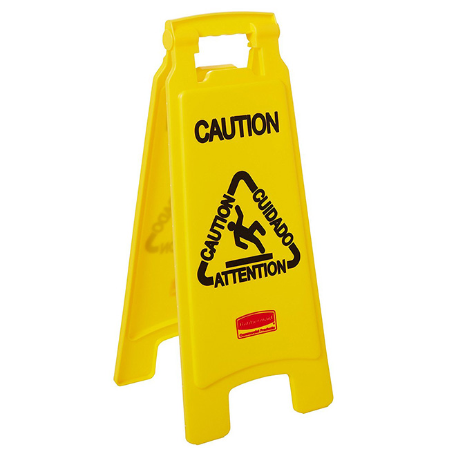 Rubbermaid Trilingual "Caution" Floor Sign - Double-Sided - 26-in - Yellow