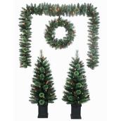 Set of Pre-Lit Christmas Decorations - Metal/PVC - Green