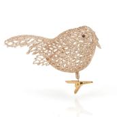 Christmas Ornament - Birds with Clips - Champagne Gold - 4 Pack