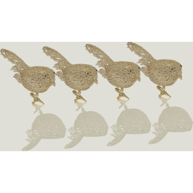 Pack x2 Champagne Gold Paons/oiseaux Clip-on 34 cm plume de décoration de Noël