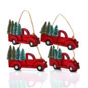 Holiday Living Christmas Truck Ornaments - 5-in - Wood/Plastic - Red/Green - 4/Pack