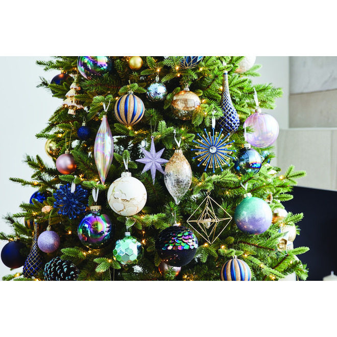 Holiday Living Starburst Ornaments - Plastic - 4.5-in - Blue and Gold - 3/Pack