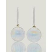 Holiday Living Christmas Ball Ornaments with Stripes - Snow Angel - Glass - Iridescent - 2/Pack