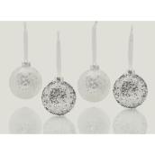 Boules de Noël Holiday Living pailletées, Palais des glaces, mousse, blanc et argent, 4/pqt